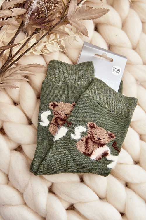 Warm Cotton Socks With Bear Green