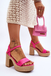 Comfortable Suede Sandals On A Chunky Heel Fuchsia Elishia