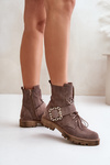 Zazoo 2951 Suede Ankle Boots With Decorative Buckle Dark Beige
