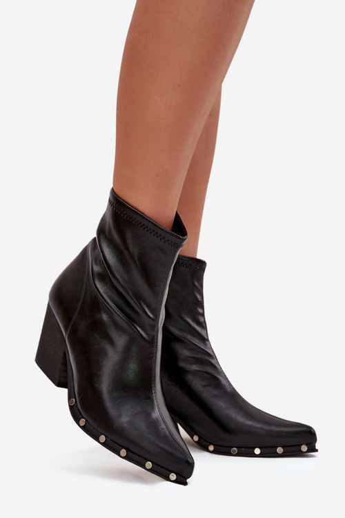 Women's cowboy boots made of eco leather with heel black Abrielle