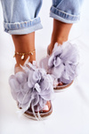 Women's Suede Slippers With Decorative Flower Grey Alimos