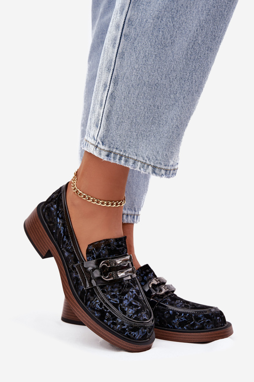 Leather Suede Women's Loafers With Unique Detail D&A MR52-178 Black