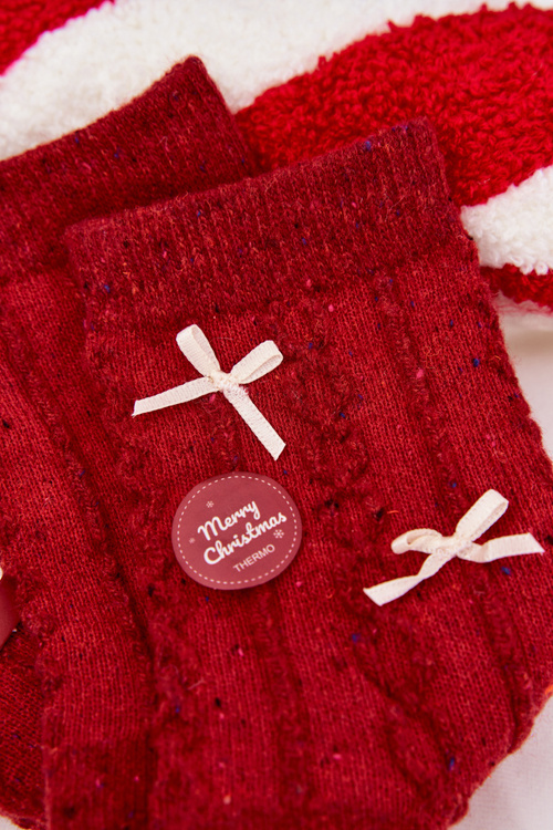 Damskie Świąteczne Skarpetki Wełniane Z Kokardkami Czerwone