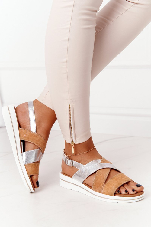 Suede Sandals Sergio Leone SK039 Beige-Silver
