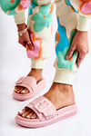 Women's Leather Slippers With A Buckle Pink Devia