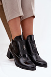 Leather Lacquered Block Heel Boots with Decorative Detail Insulated Zazoo 60560 Black