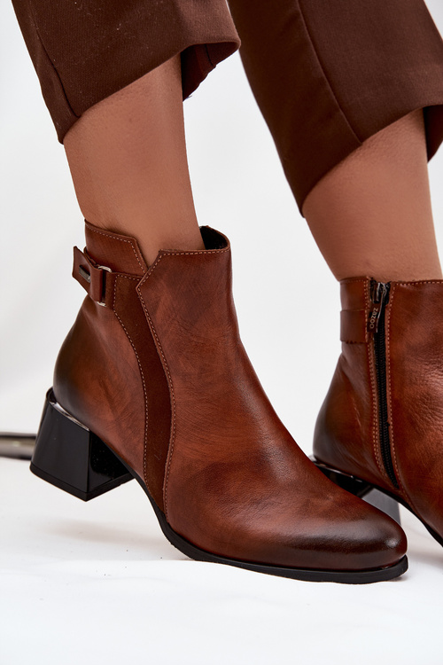 Leather Women's Heeled Boots with Heating Zazoo 60563 Brown