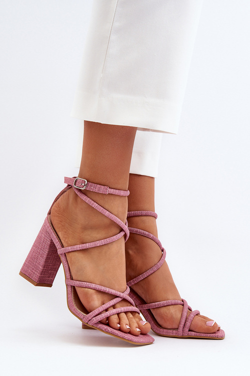 Pink Strappy Sandals with Block Heel Herfiana