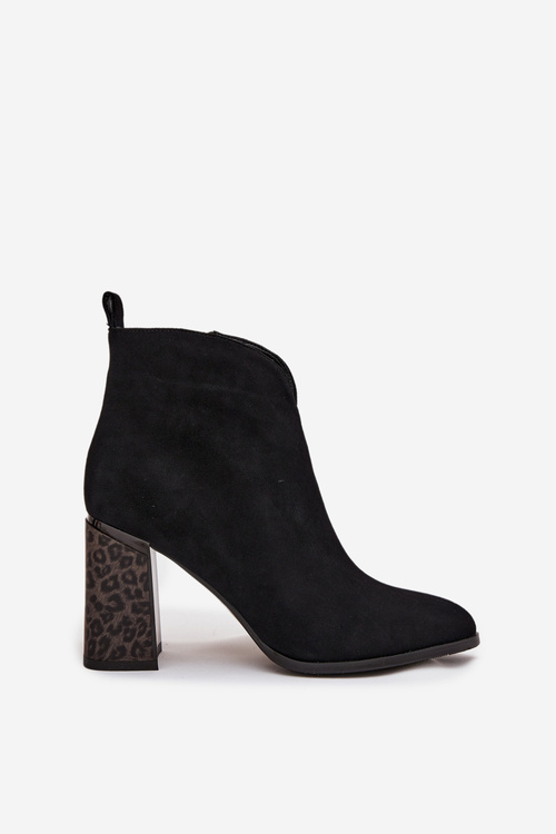 Leather Suede Women's Ankle Boots with Heel Lining Black Zivella