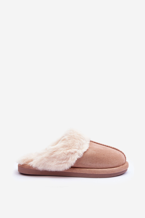 Women's Slippers with Fur Beige Pinky