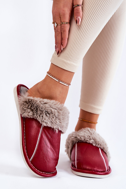 Women's Leather Slippers With Fur Red Rossa