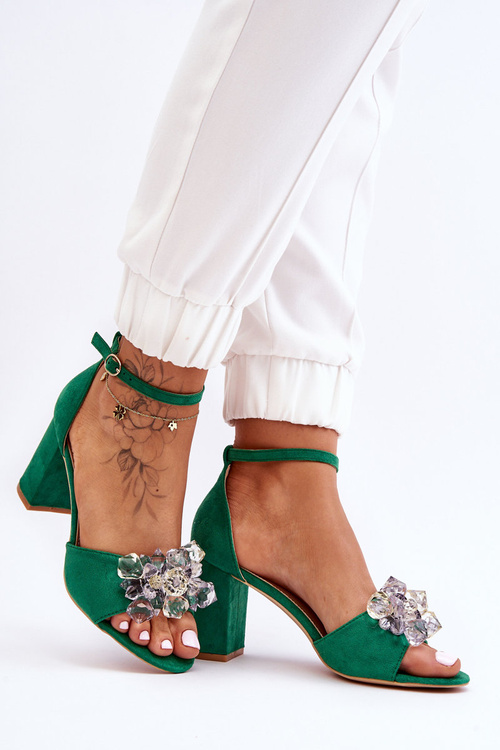 Elegant High Heel Sandals With Crystals Green Cameron