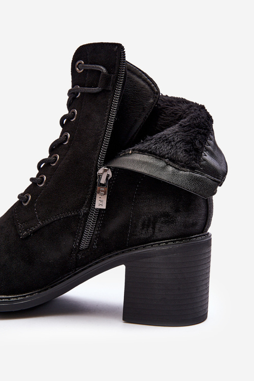 Women's Low Heel Lace-up Black Ankle Boots Serellia