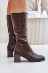 Insulated ankle boots on a heel eco leather up to mid-calf brown Ellithira