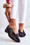 Elegant Lacquered Leather Openwork Shoes Ismena Black