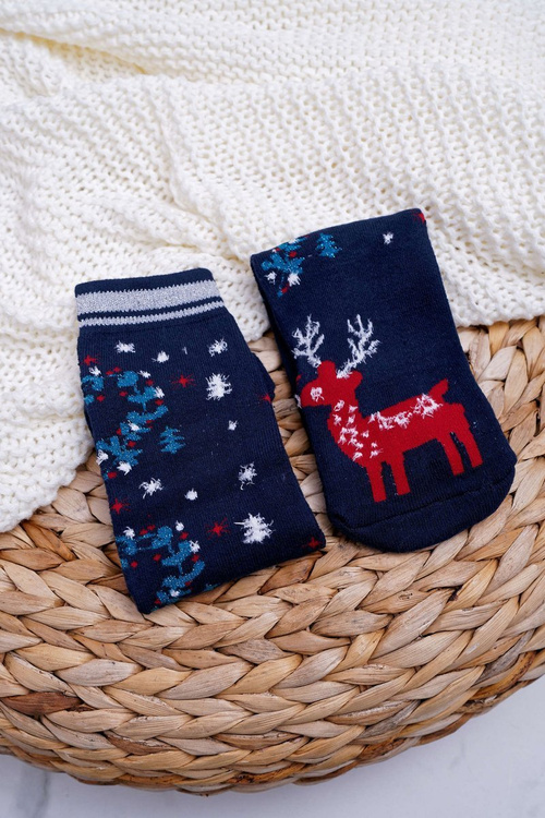 Women's Non-Slip Christmas Socks Navy Blue With Reindeer