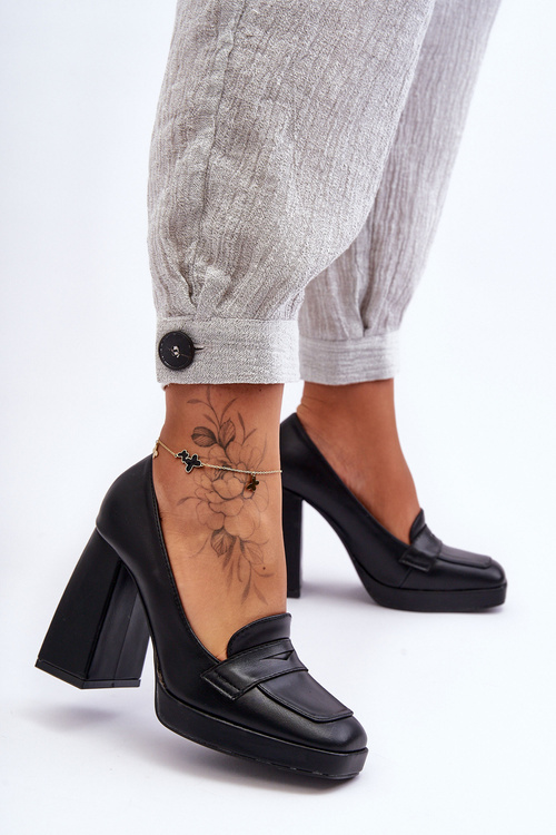 Women's Leather High Heel Shoes Black Alisa