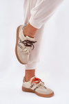Women's Sneakers With Double Lacing Leopard Beige Ollabes