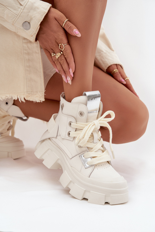 Damskie Botki Sportowe Skóra Naturalna Białe GOE SS2N4055