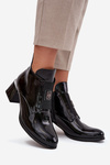Leather Lacquered Block Heel Boots with Decorative Detail Insulated Zazoo 60560 Black