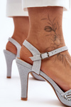 Embellished Sandals with Heel D&A MR1038-44 Silver