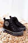 Children's Lacquered High Boots Zipper Sneakers Black Evia