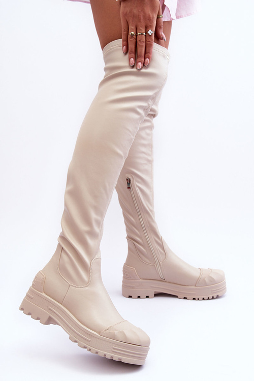 Zip-Up High Boots Beige Dudesa