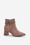 Women's Eco Suede Heeled Boots With Pointed Toes Brown Terivannes