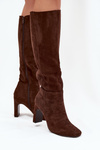 Ladies heated ankle boots with heel chocolate Zamira