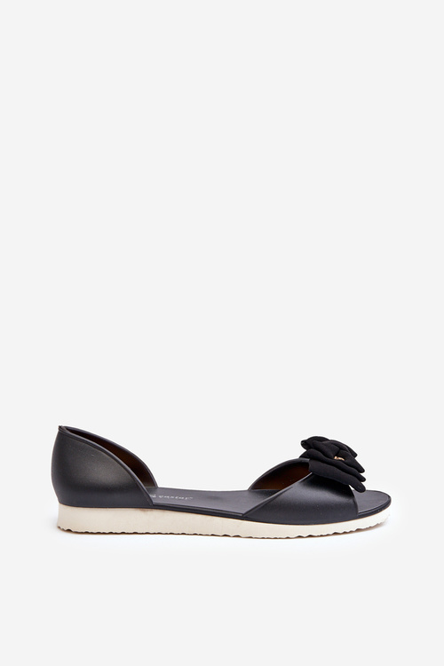 Women's Black Rubber Ballerina Flats with Bow Georia