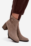 Suede Block Heel Boots Lined With Decorative Detail Artiker 57C0014 Beige