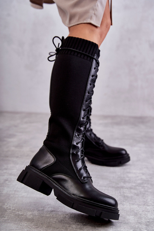 Women's Boots With Socks On Flat Heels Black Verano
