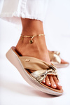 Comfortable Leather Women's Slippers Beige and Gold Neyla