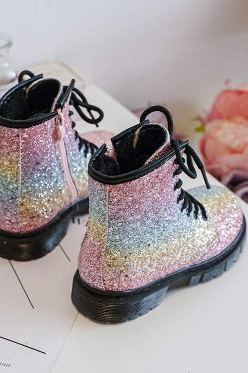 Kids Sparkly Furry Lined Boots with Zipper Multicolor Saussa