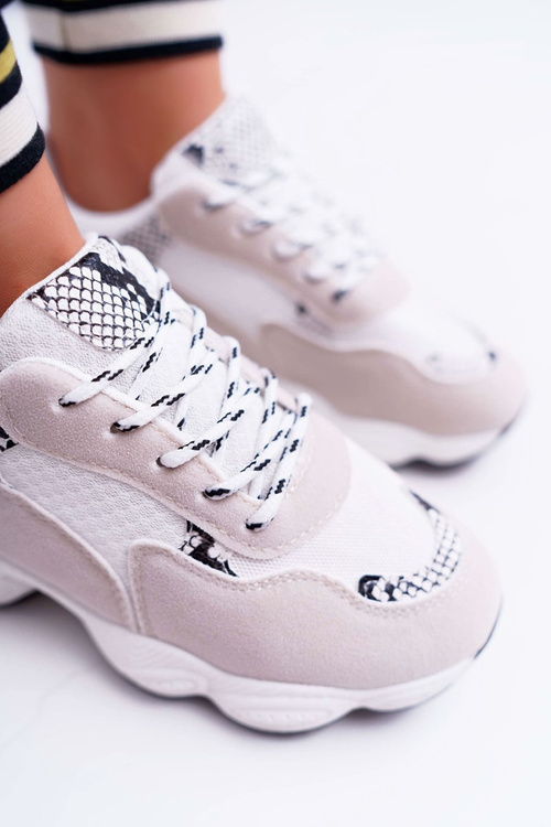 Sporty Women's Suede Shoes White Snake Leather Lollipop