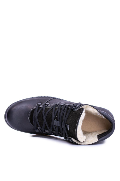 Skórzane Botki Męskie Ocieplane Czarne Komodo 733