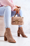Botki Ażurowe Obcas Słupek Beżowe Brittany