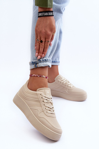 Buty Sportowe Damskie Platforma Beżowe Pudina 23SP35-5468