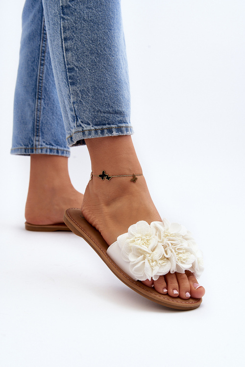 Klapki Damskie Kwiatki Białe Eelfan CK285P