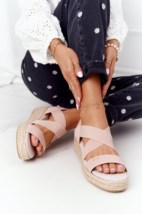 Wedge Sandals With Drawstring Big Star HH274413 Pink