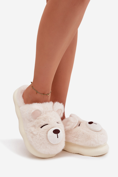 Furry slippers with bear motif white Galine