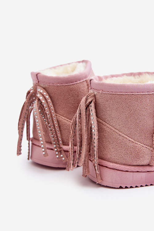 Children's Fleece-Lined Fringed Snow Boots Pink Mikyla