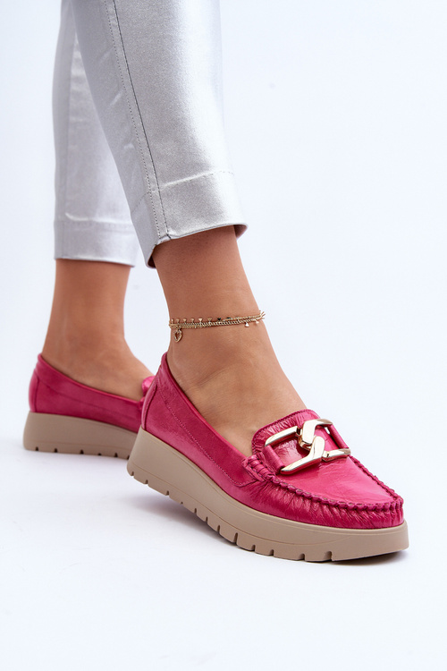 Zazoo Leather Platform Moccasins with Decoration Fuchsia