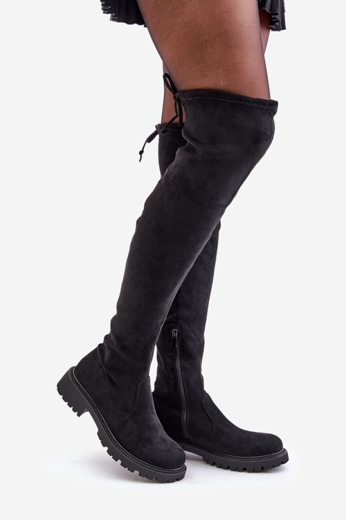 Knee High Boots With Flat Heel Made Of Eco Suede Black Arkelia