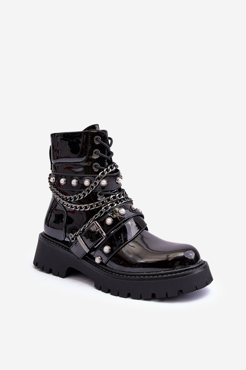 Women's Embellished Glossy Boots Chelsea Black Sibenna