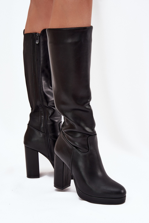 Women's Knee High Heels Eco Leather Black Thalina