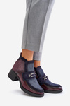 Leather Women's Boots On Thick Heel With Decoration Maciejka A6747-23 Burgundy-Naval Blue