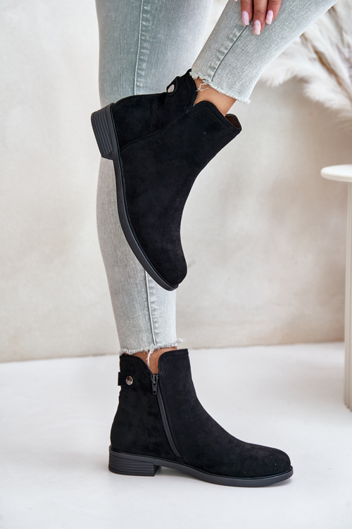 Insulated Low Chelsea Boots With Zipper Eco Suede Black Telluara