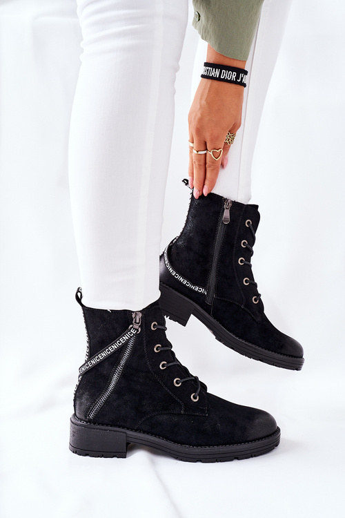 Women's Flat Boots Workers Black Goorey