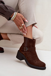 Women's Block Heel Boots with Buckle Brown Nymera